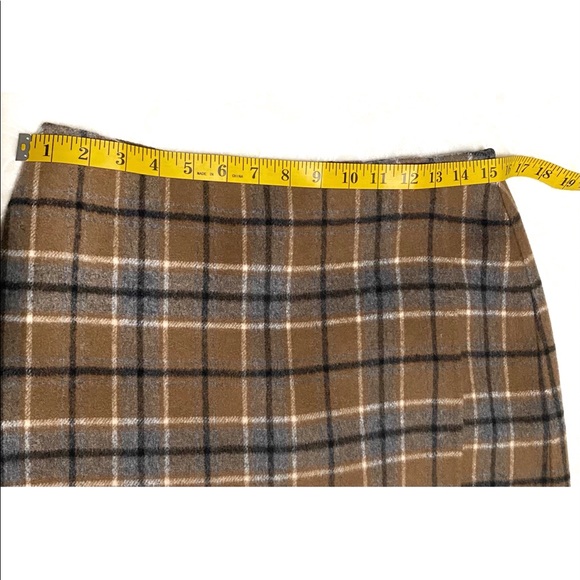 Alexandra Bartlett Brown Blue Plaid Wool Angora Knee A Line Wrap Skirt - Picture 9 of 12